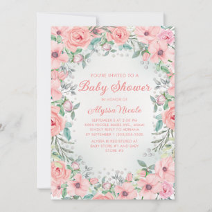 Chá de Bebê Rosas Florais em Aquarela Rosa