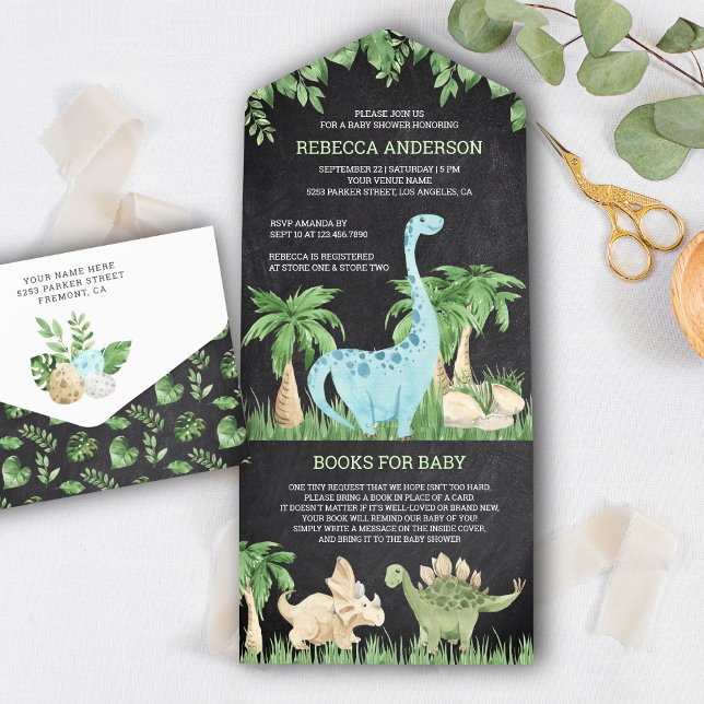 Chá de Bebê Rústico com Lousa da Selva e Dinossaur (Criador carregado)