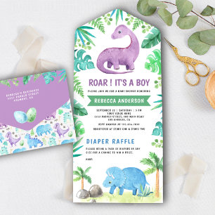Chá de Bebê Rústico Fofo Dinossauro Azul e Roxo