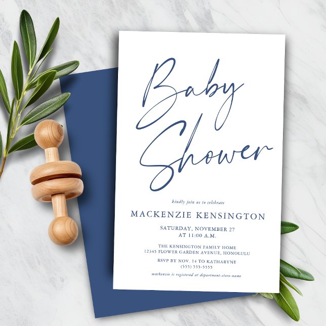 Chá de Bebê Simples de Script Azul (Budget Blue Simple Script Baby Boy Shower Invitation )