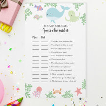 Chá de Bebê Submarino Adivinhe quem disse Jogo