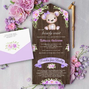 Chá de Bebê Urso de Pelúcia Floral Roxo Madeira Rú