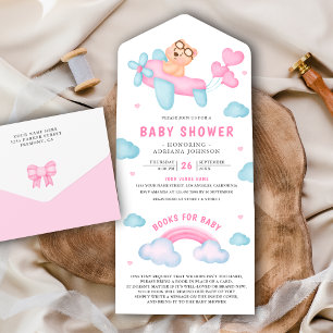 Chá de Bebê Urso Teddy Avião Rosa Fofo