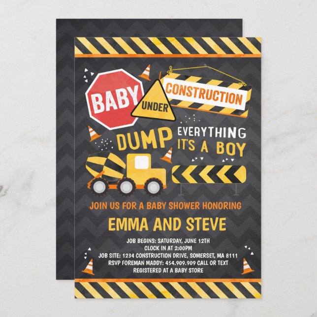 Chá de Caminhão de Convite para Chás de fraldas de (Frente/Verso)