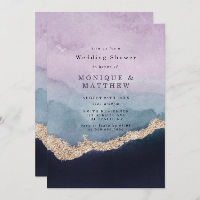 Chá de casamento de Aglomerado de Cor Azul Púrpura (Frente/Verso)