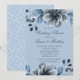 Chá de casamento Floral de Prata Azul Dusty Convid