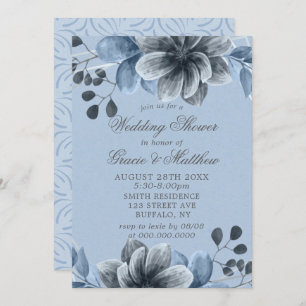 Chá de casamento Floral de Prata Azul Dusty Convid