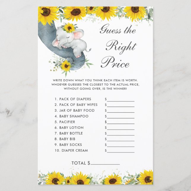 Chá de elefante girassol adivinha o preço certo (Frente)