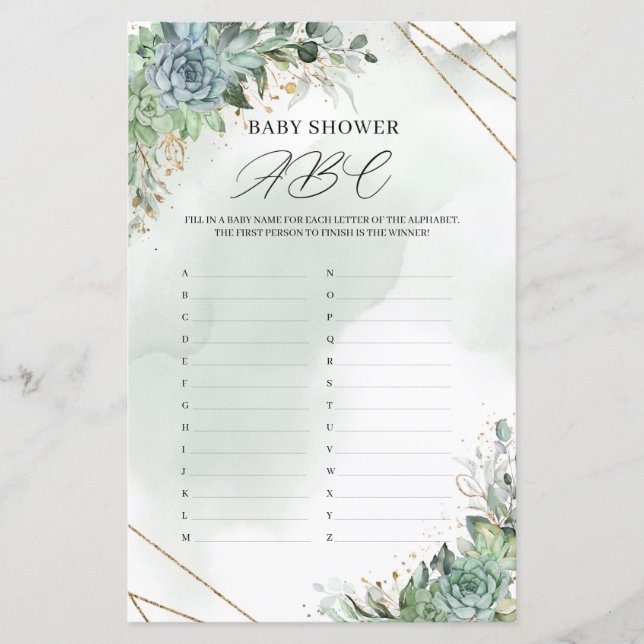 Chá de fraldas ABC de ouro verde-ventoso (Frente)