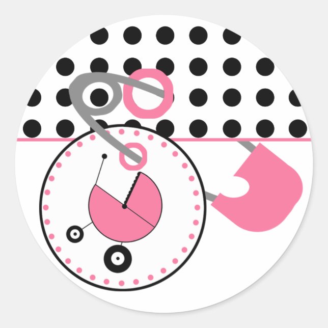 Chá de fraldas adesivo - Bolinhas e pino de Fralda (Frente)