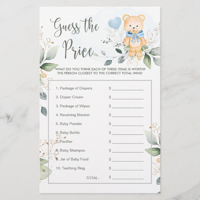 Chá de fraldas adivinha a estação do jogo de preço (Frente)