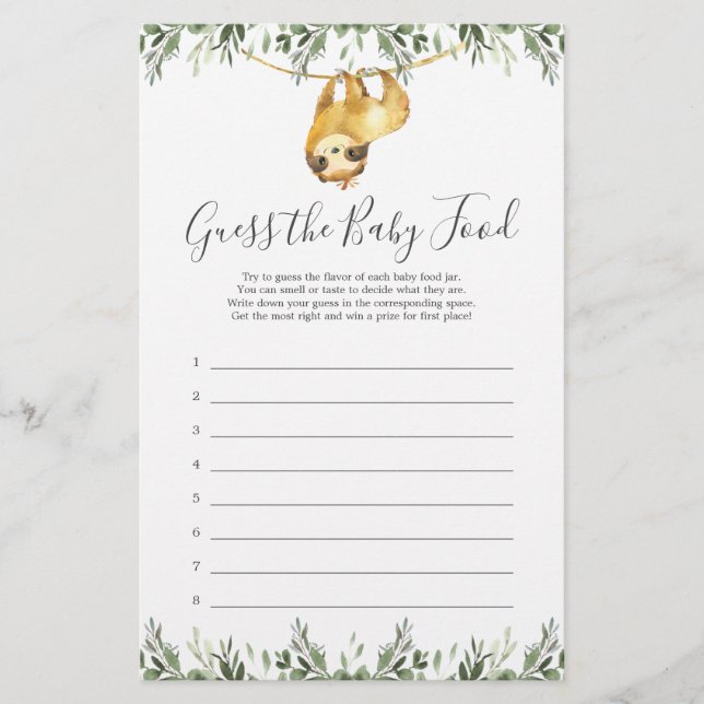 Chá de fraldas Adivinha O Jogo Da Comida Do Bebê (Frente)