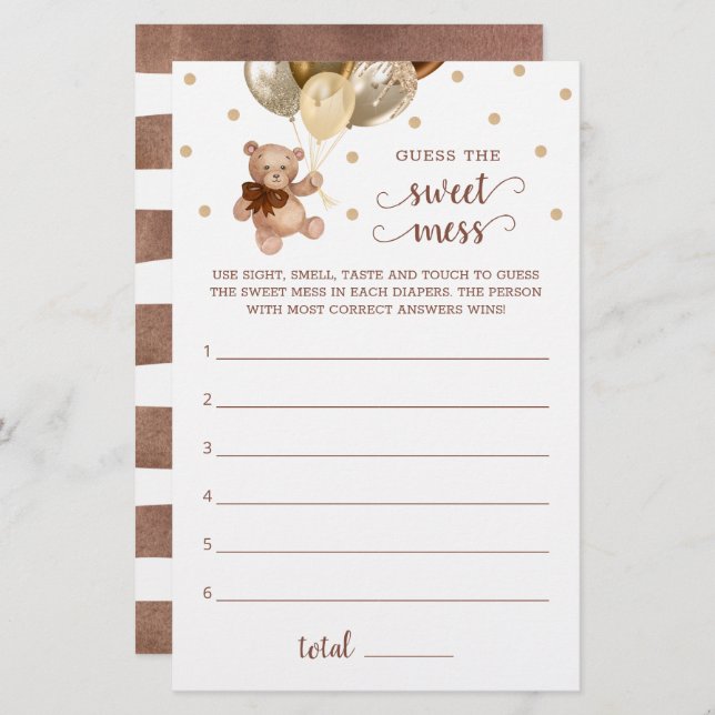 Chá de fraldas Adivinha O Jogo De Mess Teddy Bear (Frente/Verso)