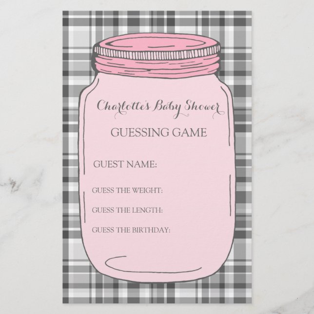 Chá de fraldas Advertindo Jogo Rosa Mason Jar (Frente)