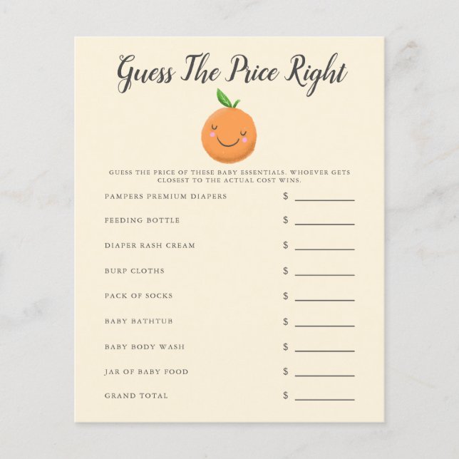 Chá de fraldas Amarelo Cutil Adivinha O Preço (Frente)