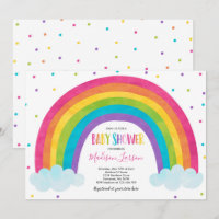 Chá de fraldas Arco-Íris Convite Brilho Rainbow Ba