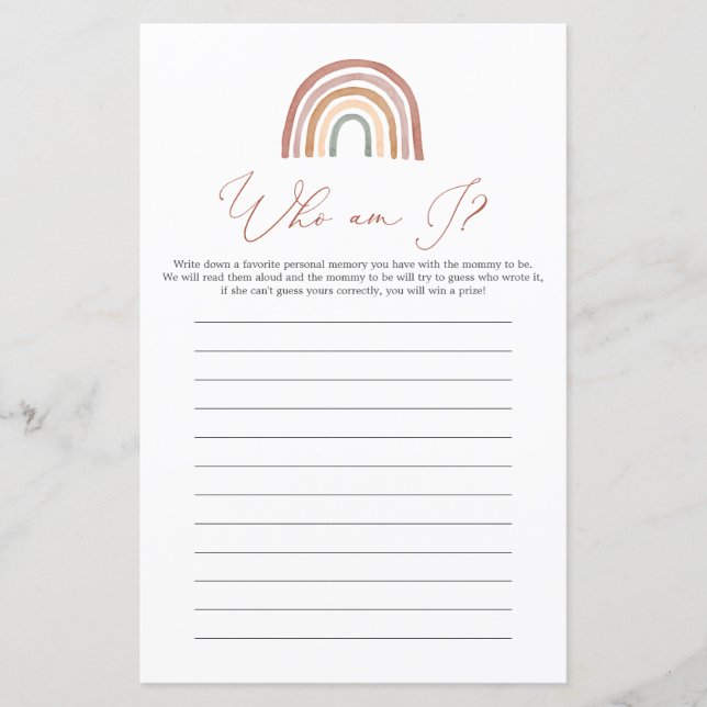 Chá de fraldas Arco-Íris Quem sou Eu Jogo (Frente)