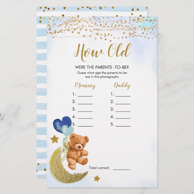 Chá de fraldas Azul De Quantos Anos Tinham Os Pais (Frente/Verso)