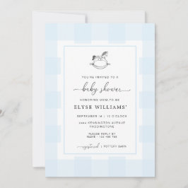Chá de fraldas Azul Gingham, Cavalo Rocco, Convite