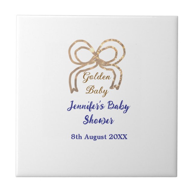 chá de fraldas azul real arco  brilhante ouro (Frente)