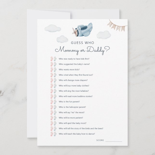 Chá de fraldas Baixável Adivinha Quem Cartão De Jo (Frente)