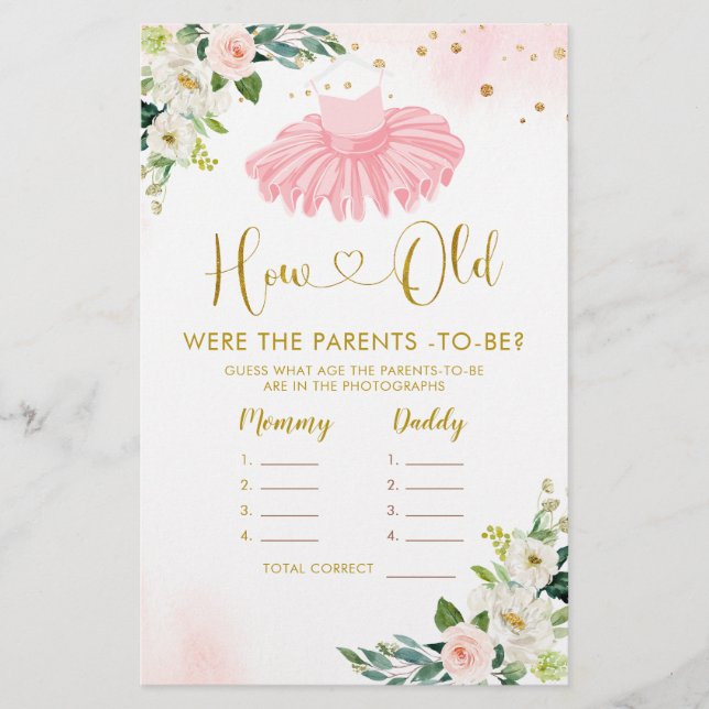 Chá de fraldas Ballerina Tutu - Como Jogo De Pais  (Frente)