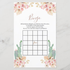 Chá de fraldas Bingo Boho Cactus Flores Rosa
