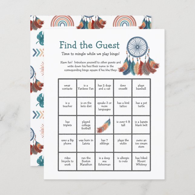 Chá de fraldas Bingo Game Dreamcatcher Encontre o  (Frente/Verso)