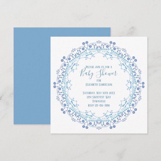 Chá de fraldas Blue Greenery Moderno Cute Mandala (Frente/Verso)