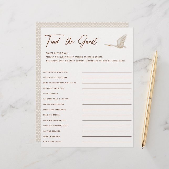 Chá de fraldas Boho Encontre O Jogo Convidado (Frente/Verso In Situ)