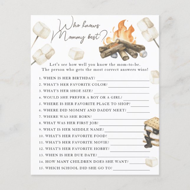 Chá de fraldas Bonfire - Quem conhece melhor a mam (Frente)