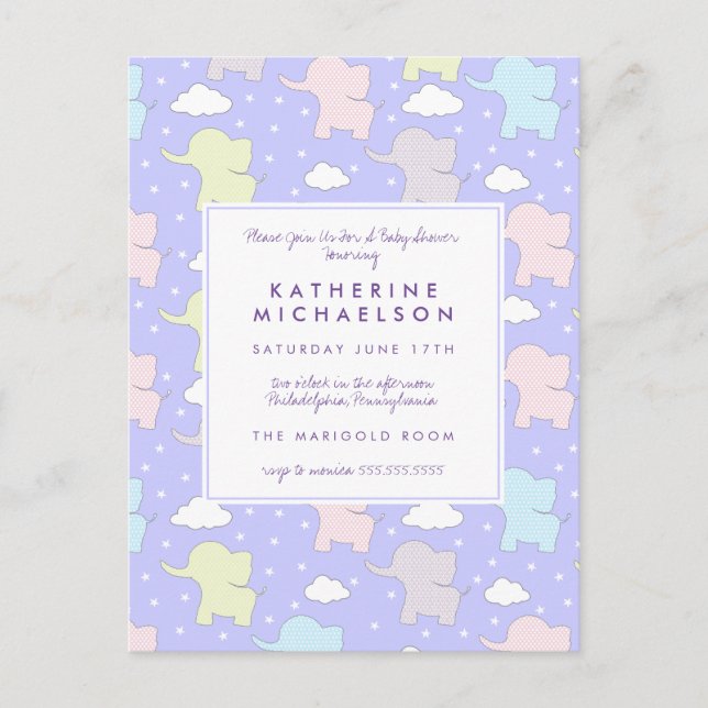 CHÁ DE FRALDAS | Cartão postal para os elefantes d (Frente)