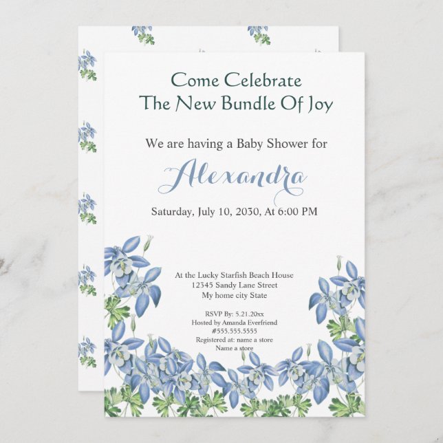 Chá de fraldas Chic Floral Columbine Blue Boy (Frente/Verso)