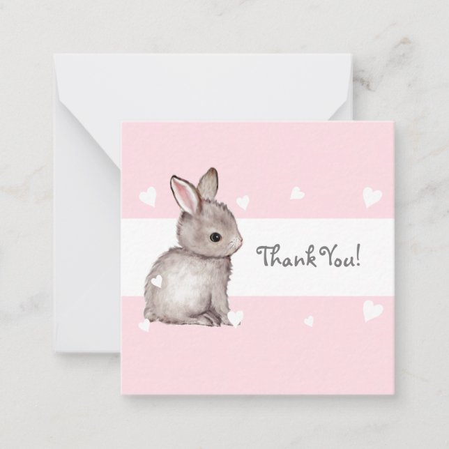 Chá de fraldas Coelho Rosa Obrigado Cartão Nota (Frente)
