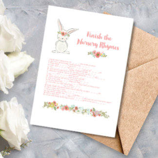 Chá de fraldas Conclua o Cartão de Jogo Rhymes de 