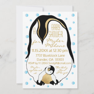 Chá de fraldas Convite Azul Bebê e Pinguins Mamães