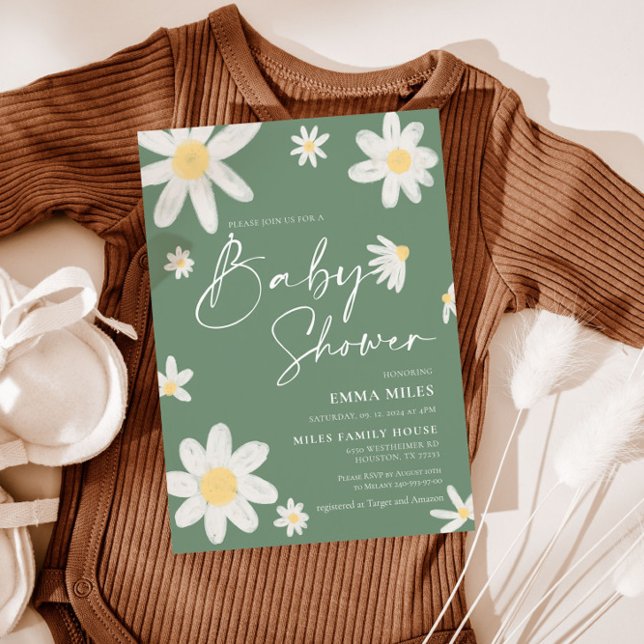 Chá de fraldas Convite Daisy Sage Green (Criador carregado)