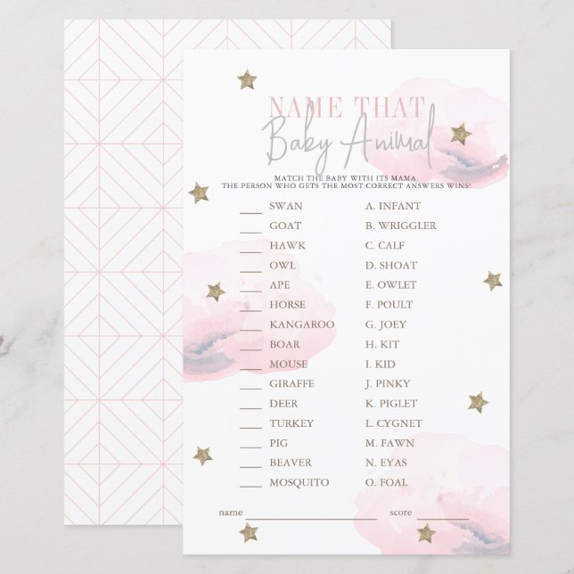 Chá de fraldas Cor-de-Rosa Cloud 9 - Nome do Anima (Frente/Verso)