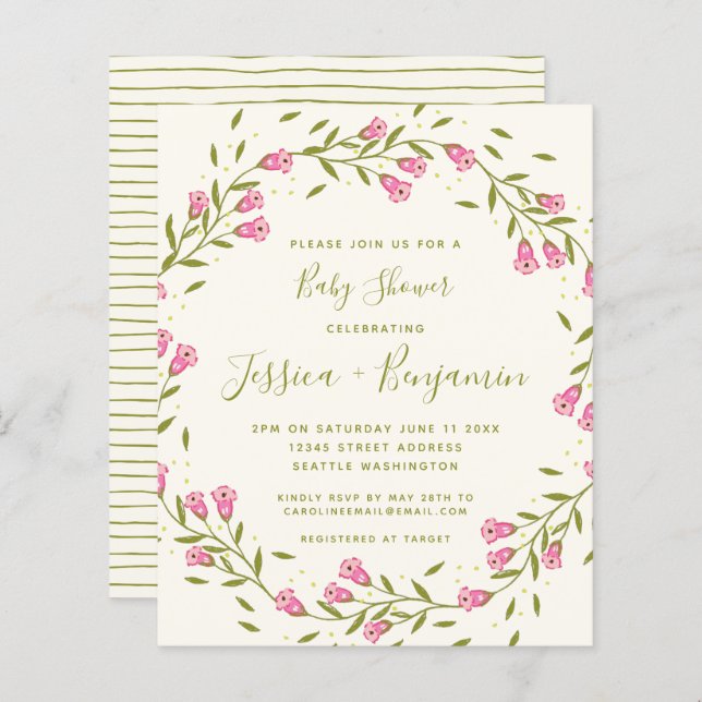 Chá de fraldas da Flor de Jardim Rosa Na moda de O (Frente/Verso)