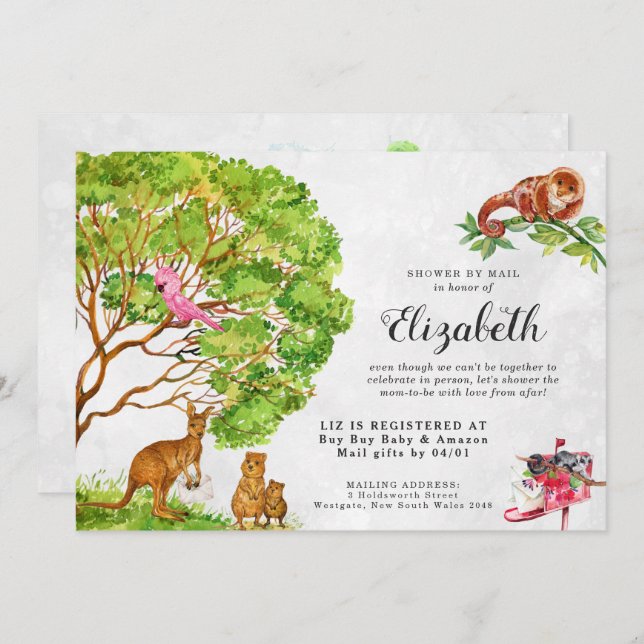 Chá de fraldas de animais australianos por convite (Frente/Verso)