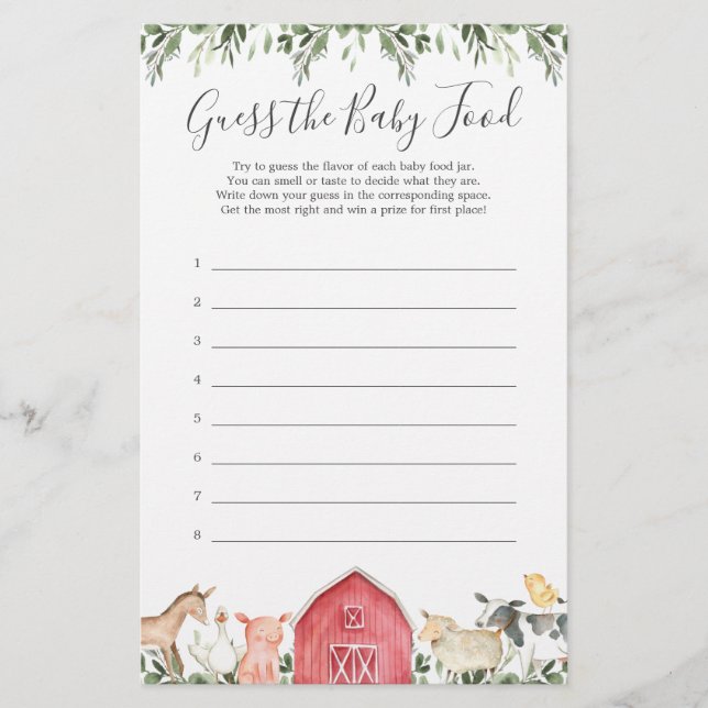 Chá de fraldas De Animais De Criação Adivinha A Co (Frente)