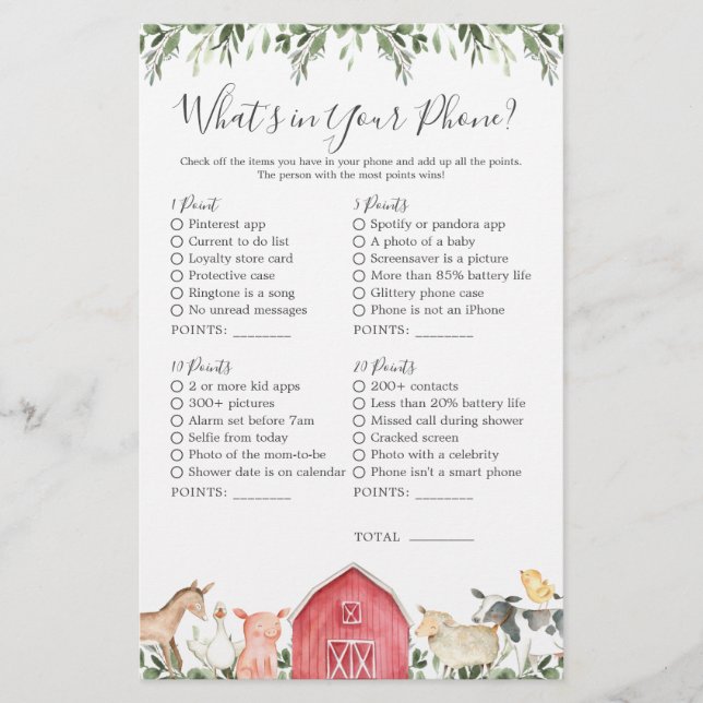 Chá de fraldas de animais de fazenda O que há no s (Frente)