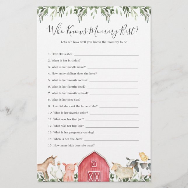 Chá de fraldas De Animais De Fazenda Que Conhece M (Frente)