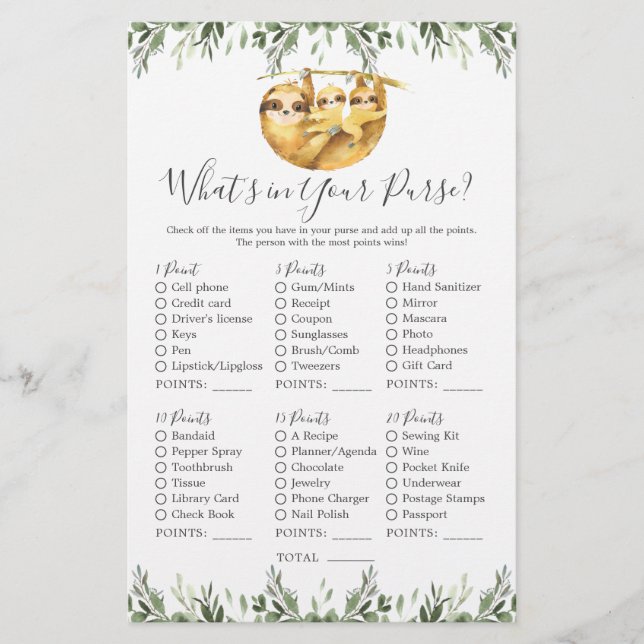 Chá de fraldas de animais de preguiça O que há na  (Frente)