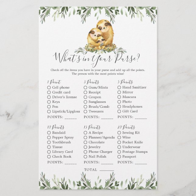 Chá de fraldas de animais de preguiça O que há na  (Frente)