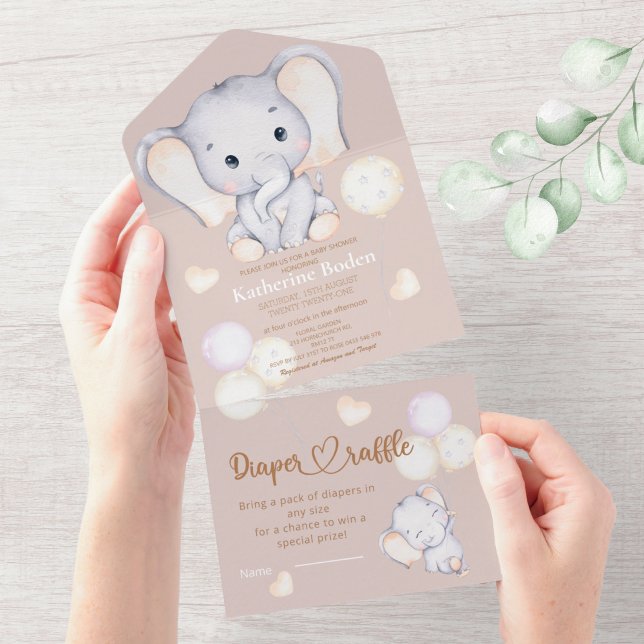 Chá de fraldas de aquarela de elefante bebê (Criador carregado)