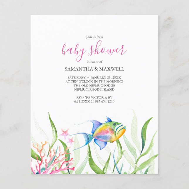 Chá de fraldas De Aquarela Orçamental Sob O Tema D (Frente)