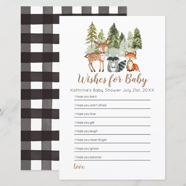 Chá de fraldas de aventura animal veado Deseja beb (Frente/Verso)