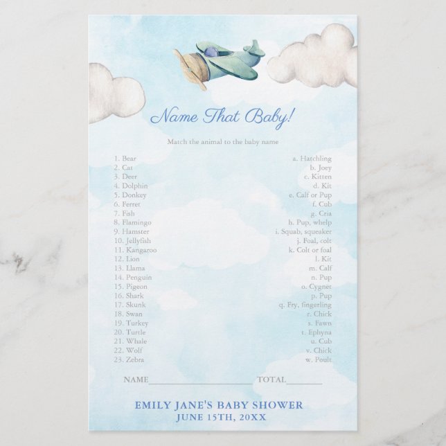 Chá de fraldas de Avião com Cartão de Bebês (Frente)