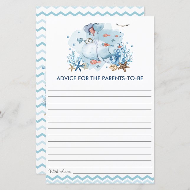 Chá de fraldas de Baleia Náutica Azul para Pais (Frente/Verso)